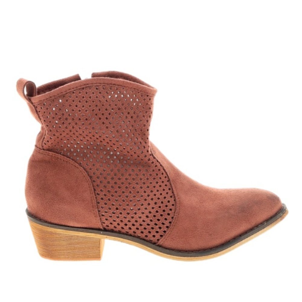 Mi.im Breach Rust Vegan Suede Perforated Side Zip Ankle Boots Pointed Toe 5.5